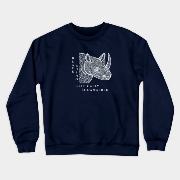 Black Rhino - Critically Endangered - animal design - on navy blue Crewneck Sweatshirt by Green Paladin